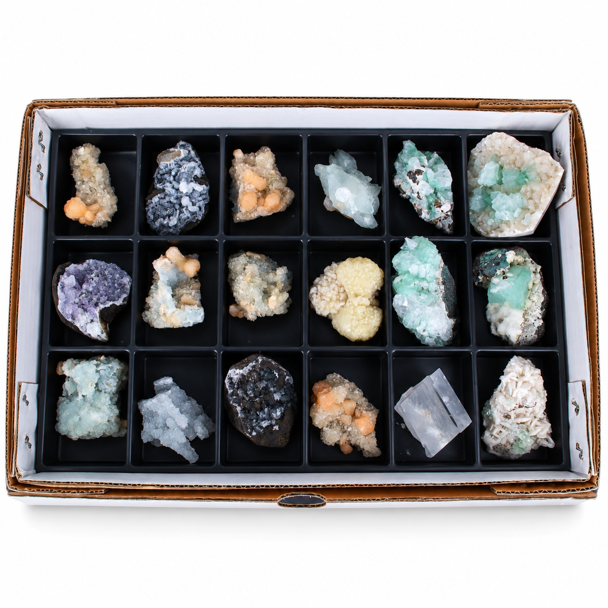 Mixed Green &amp; White Apophyllite, Stilbite &amp; Heulandite Mineral Lot – 32 Pieces