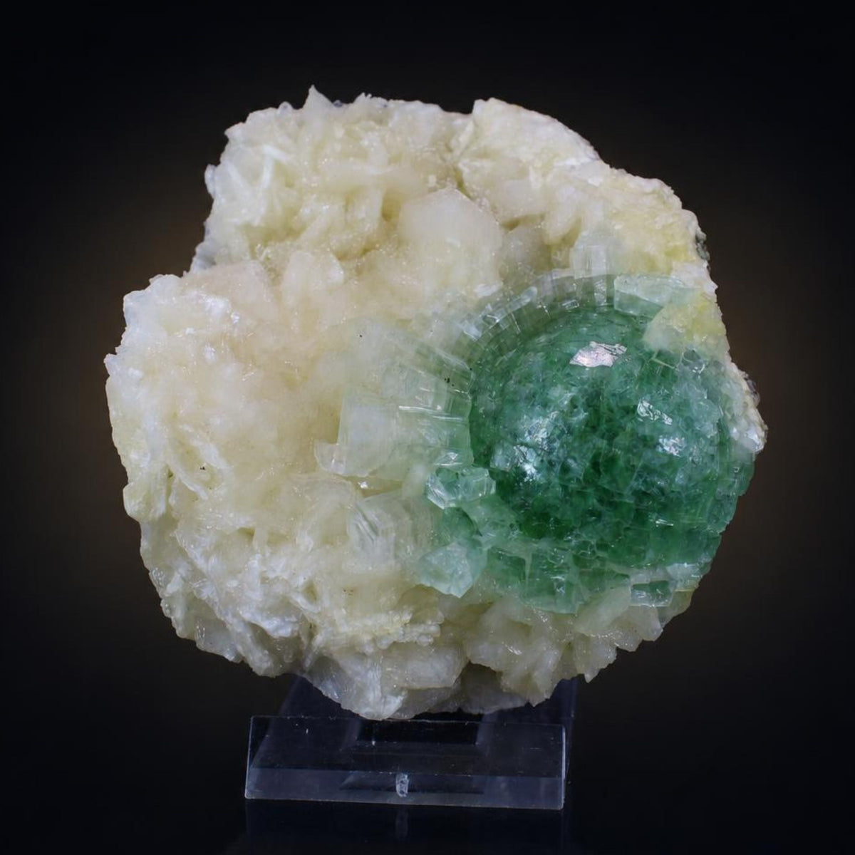 Green Apophyllite Crystal Group with Stilbite on Matrix — India | 330 g | 10 × 9 × 3 cm