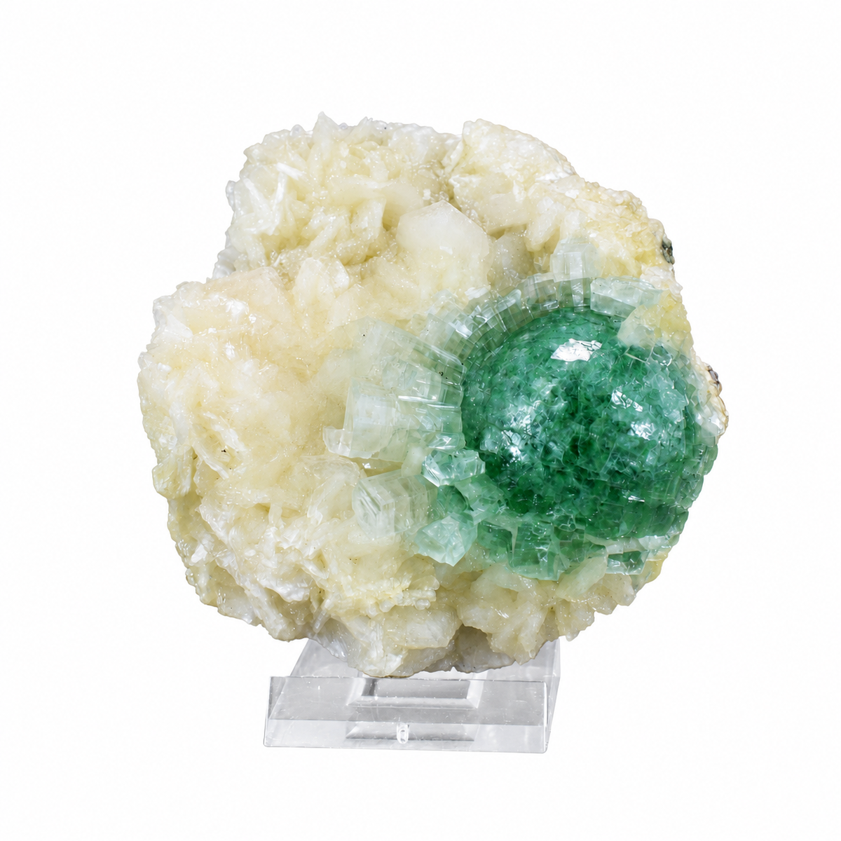 Green Apophyllite Crystal Group with Stilbite on Matrix — India | 330 g | 10 × 9 × 3 cm