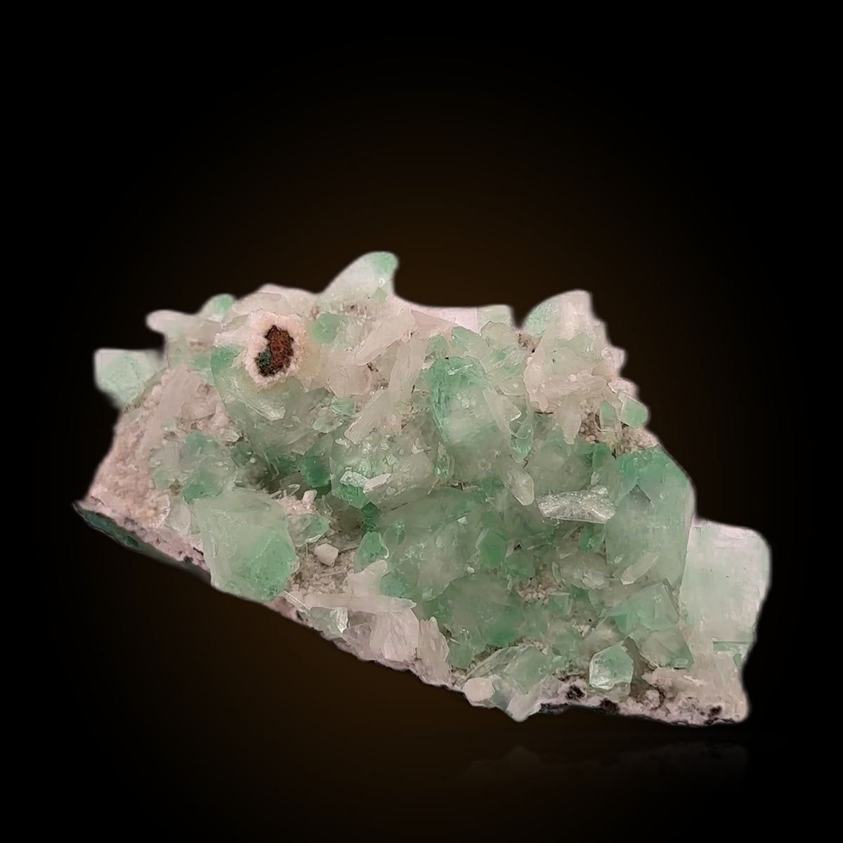 Green Apophyllite with Heulandite and Stilbite — Crystal Cluster Tabular Prismatic on Grayish-White Rock Matrix Natural Mineral Mineral Specimen 400g