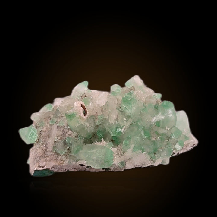 Green Apophyllite with Heulandite and Stilbite — Crystal Cluster Tabular Prismatic on Grayish-White Rock Matrix Natural Mineral Mineral Specimen 400g