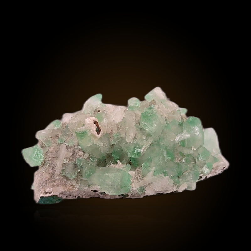 Green Apophyllite with Heulandite and Stilbite — Crystal Cluster Tabular Prismatic on Grayish-White Rock Matrix Natural Mineral Mineral Specimen 400g