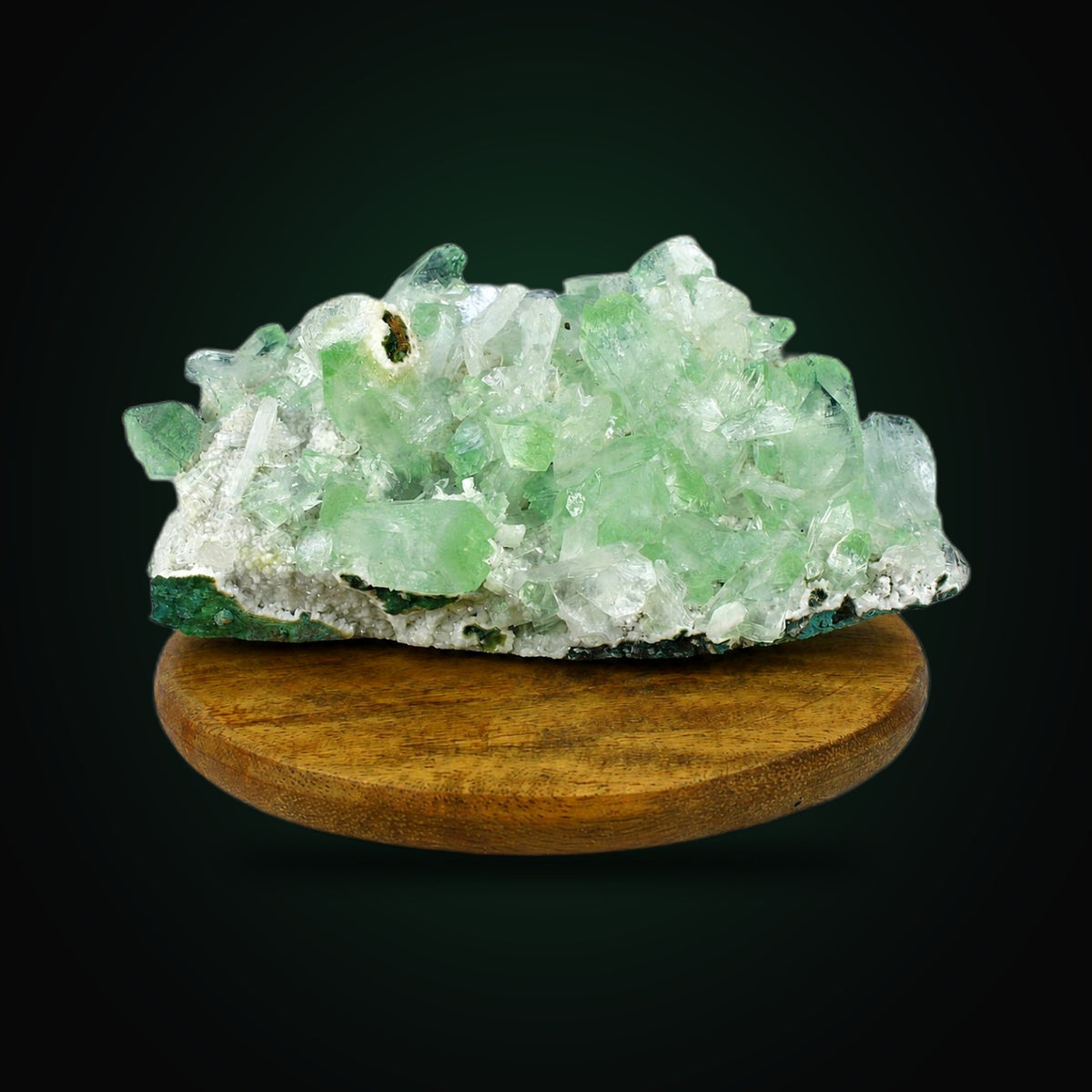 Green Apophyllite Crystal Cluster on White Heulandite Matrix | 290 g | 14 × 8 × 8 cm
