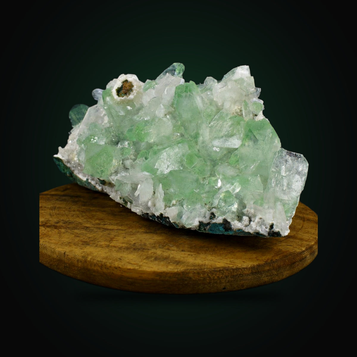 Green Apophyllite Crystal Cluster on White Heulandite Matrix | 290 g | 14 × 8 × 8 cm