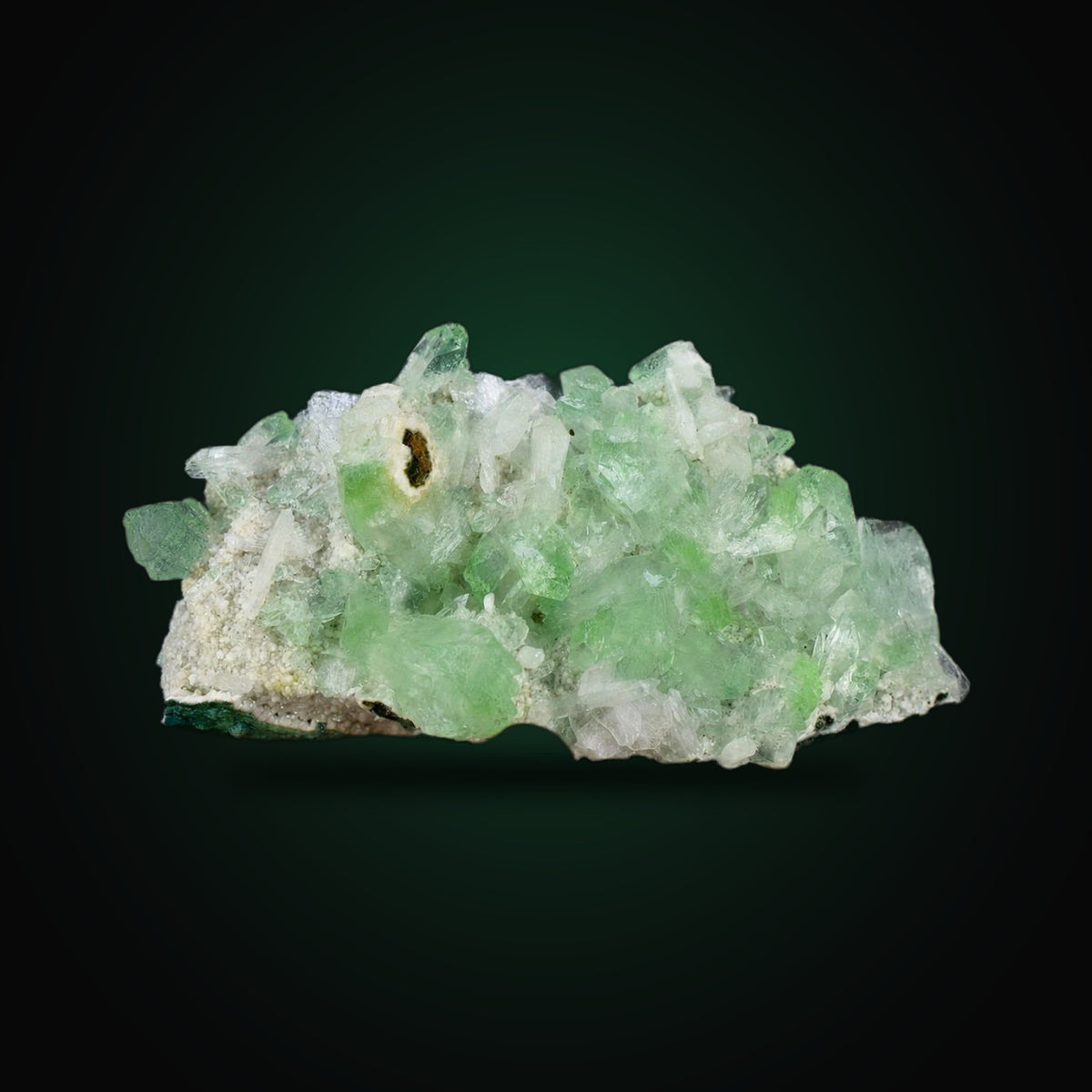 Green Apophyllite Crystal Cluster on White Heulandite Matrix | 290 g | 14 × 8 × 8 cm