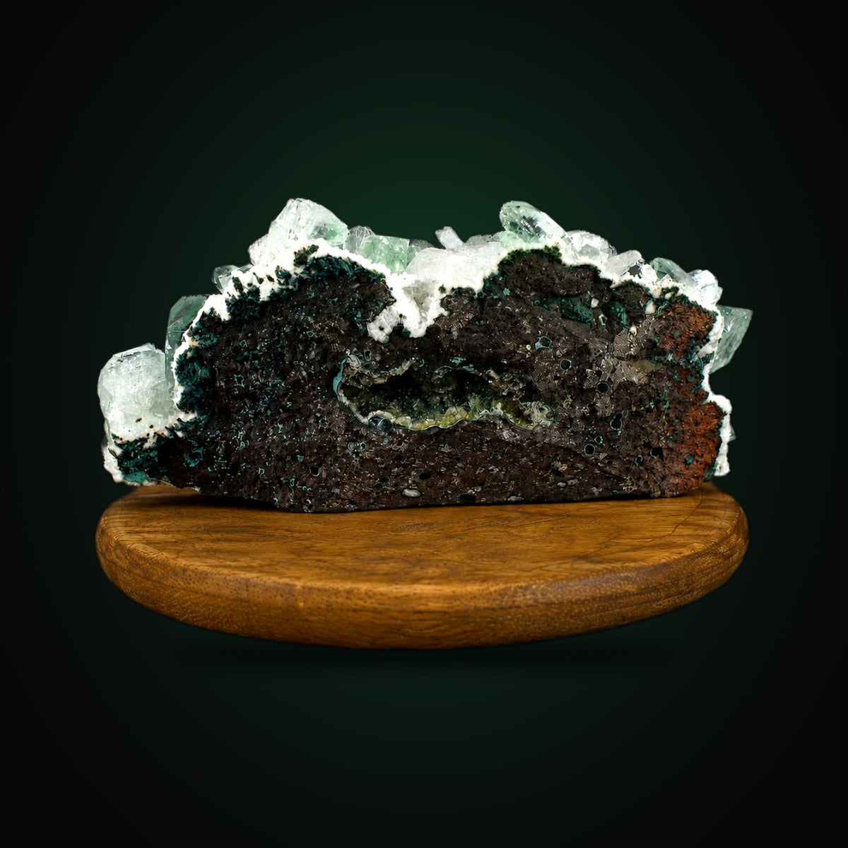 Green Apophyllite Crystal Cluster on White Heulandite Matrix | 290 g | 14 × 8 × 8 cm