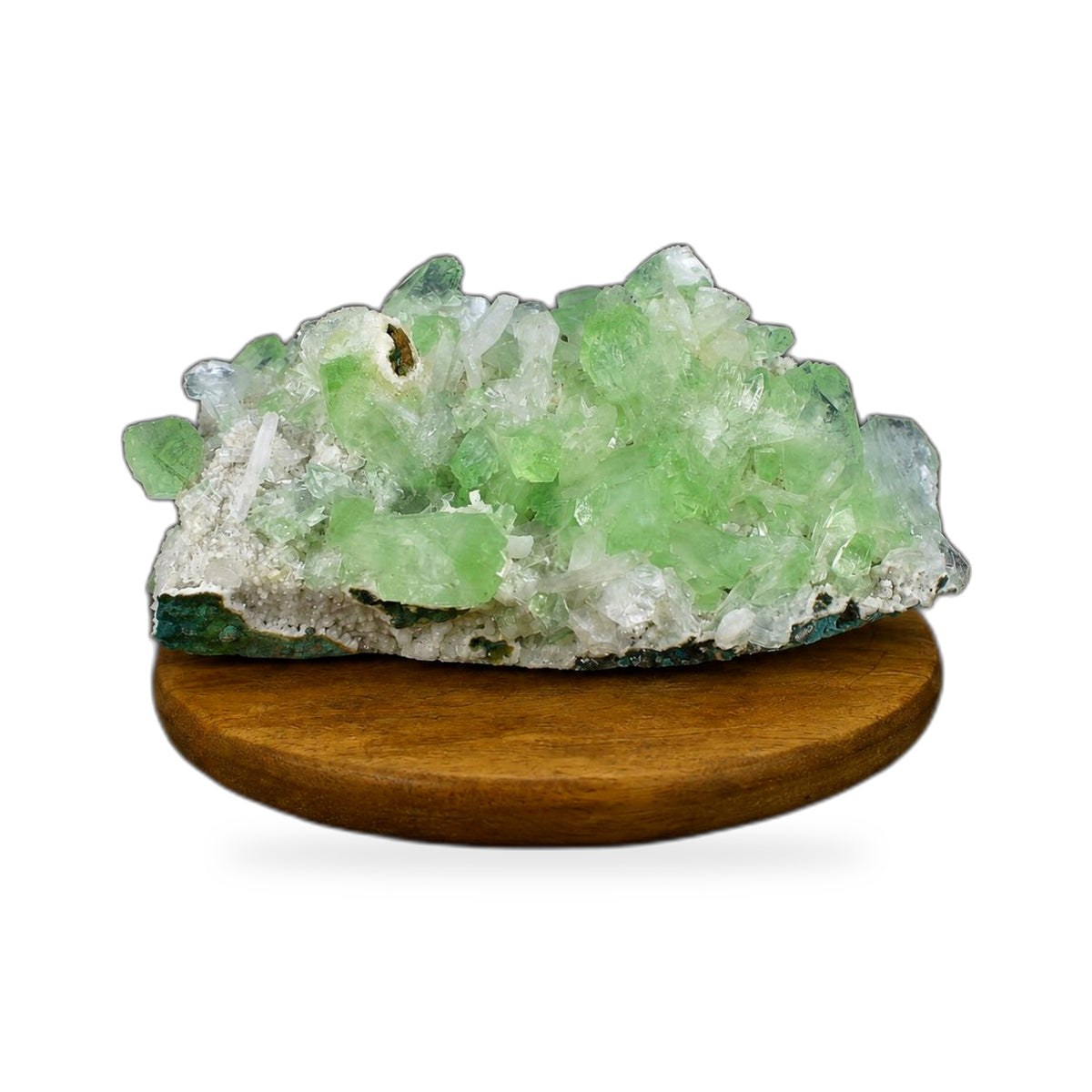 Green Apophyllite Crystal Cluster on White Heulandite Matrix | 290 g | 14 × 8 × 8 cm
