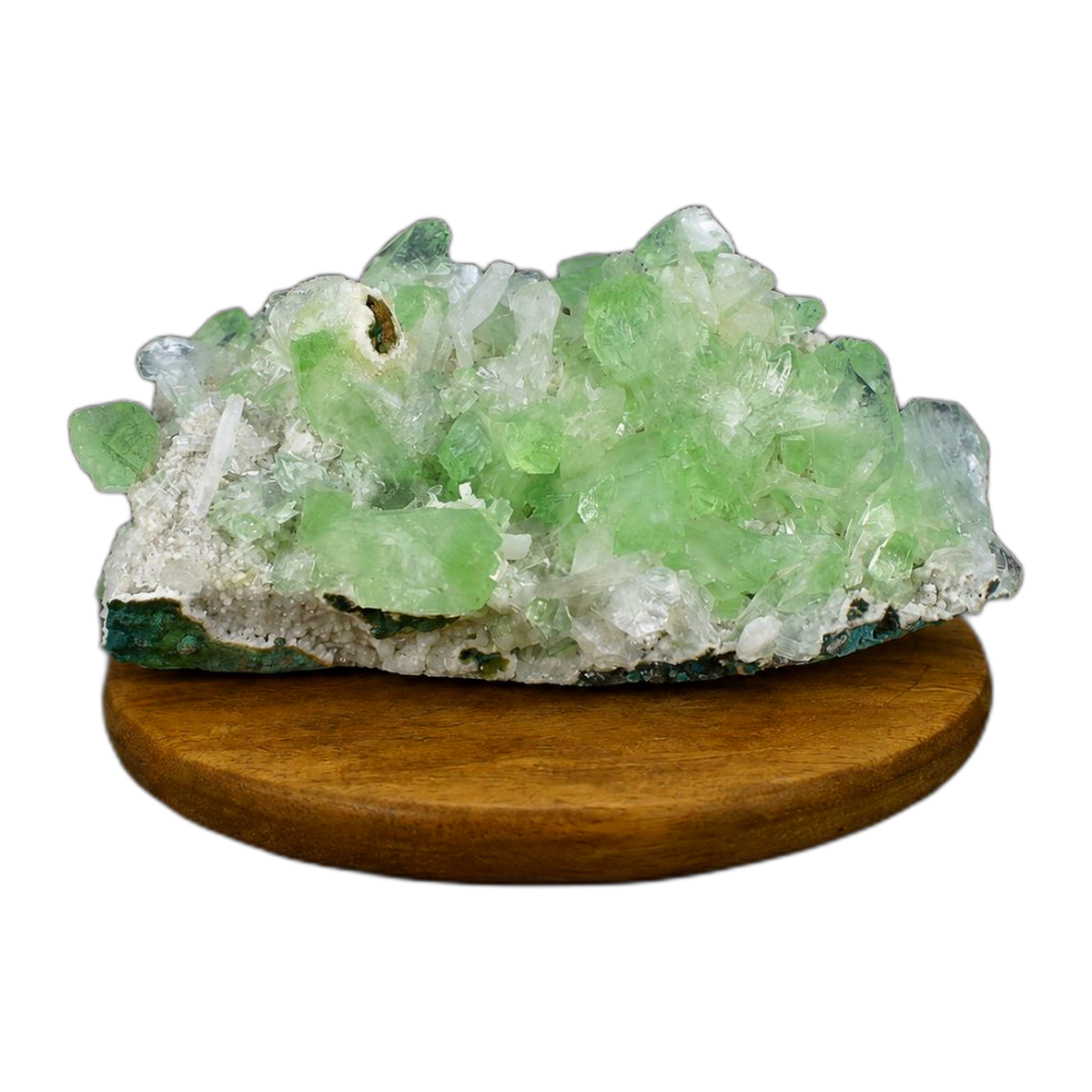 Green Apophyllite Crystal Cluster on White Heulandite Matrix | 290 g | 14 × 8 × 8 cm